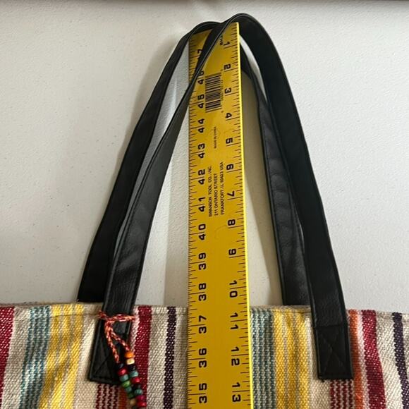 No Boundaries Caroline Multi Striped Boho Woven Cooler Tote Bag with Tassels - Picture 15 of 15